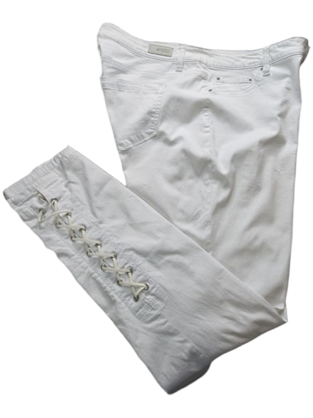 Almost Famous Womens White Skinny Jeans Size 16 Stretch Lace Up Ankle Pants